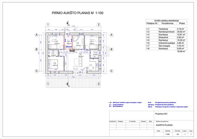 Projektų bendras plotas iki 100 m²