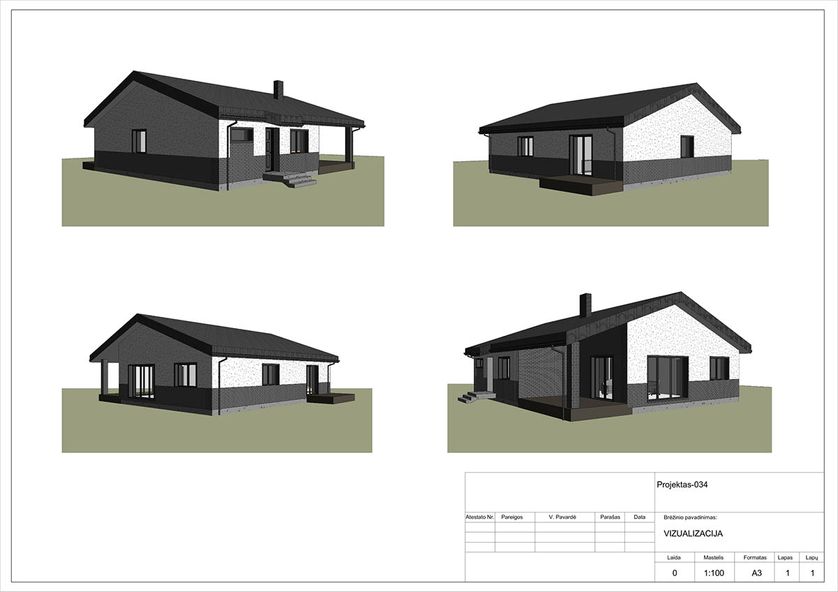 Projektų bendras plotas 100 - 150 m²
