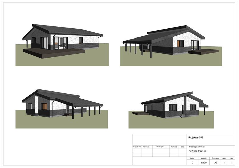 Projektų bendras plotas 100 - 150 m²