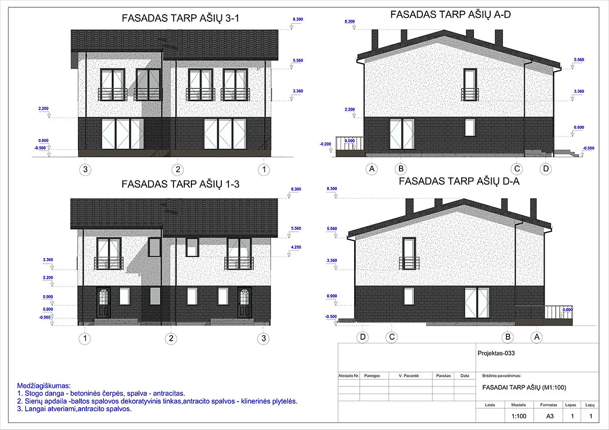 Projektų bendras plotas nuo 150 m²