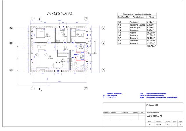 Projektų bendras plotas 100 - 150 m²