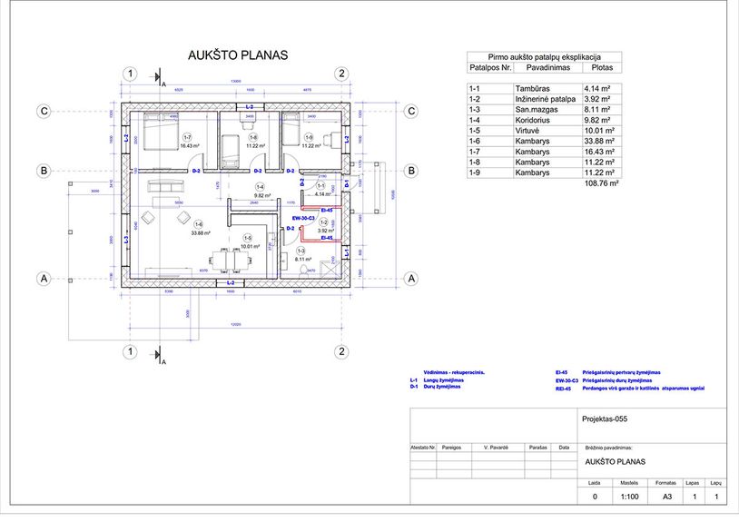 Projektų bendras plotas 100 - 150 m²