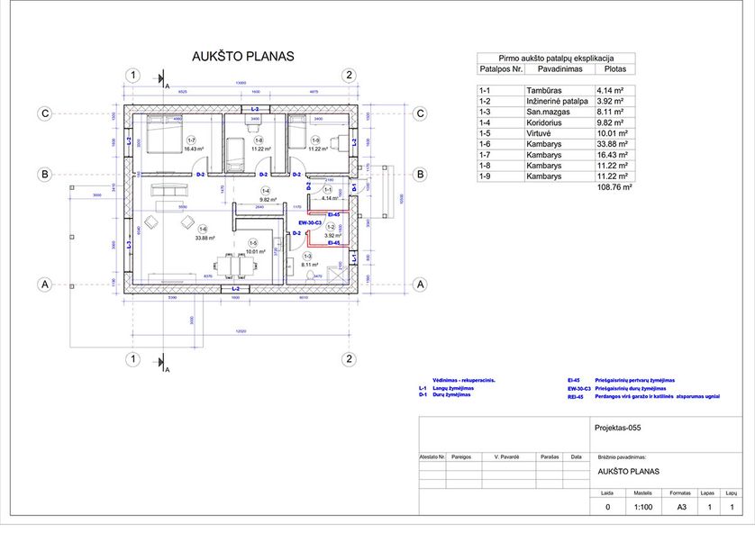 Projektų bendras plotas 100 - 150 m²